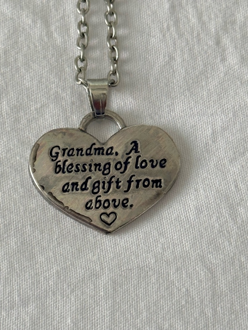 Grandma Heart Pendant Necklace - Silver Tone